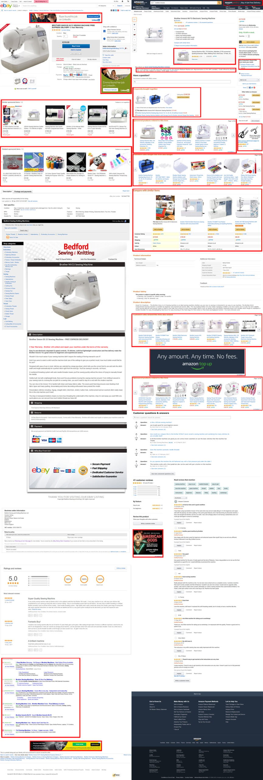 Adverts on eBay and Amazon
