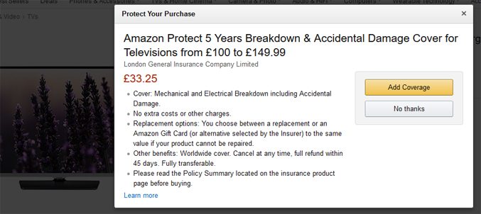 Amazon Protect pop up