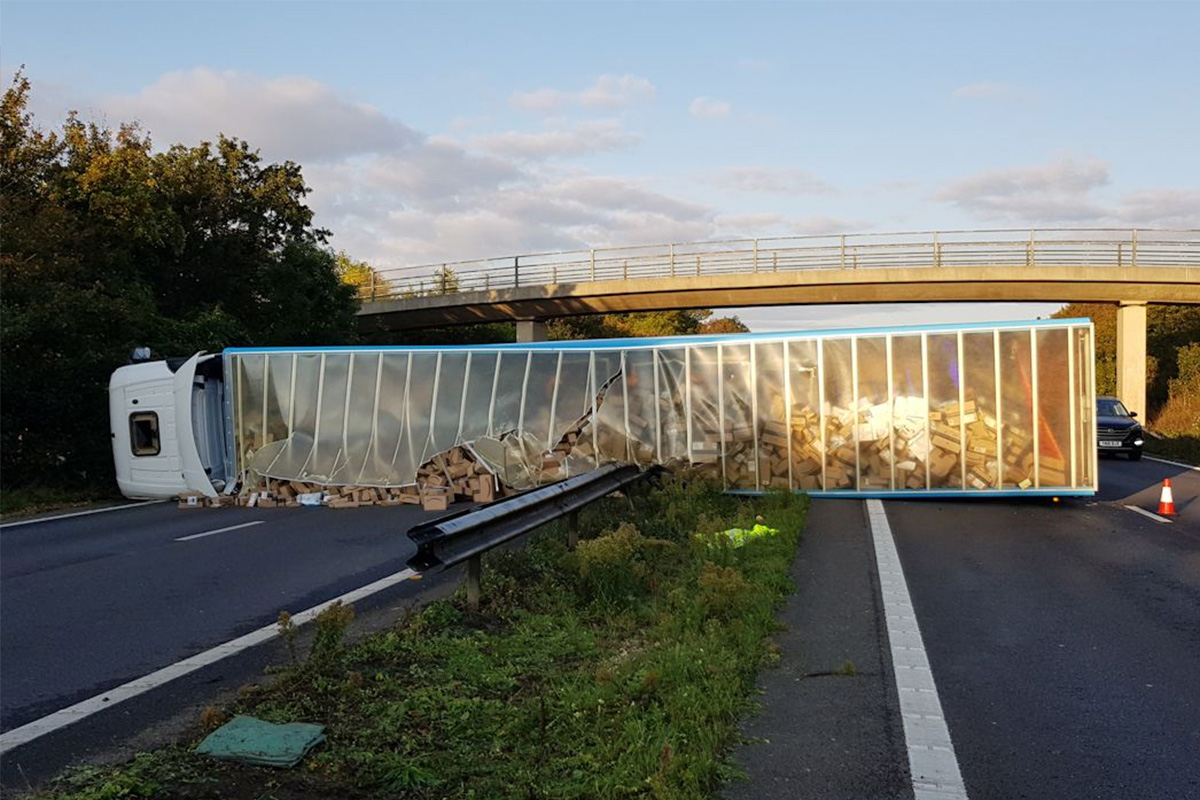 Amazon truck crash closes A27 spilling thousands of parcels ChannelX