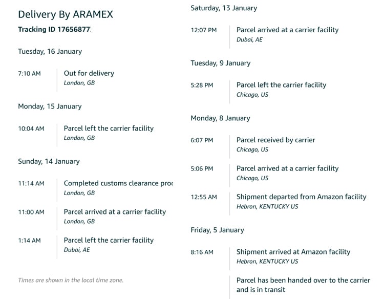 Amazon Global Store Purchase Aramex Tracking