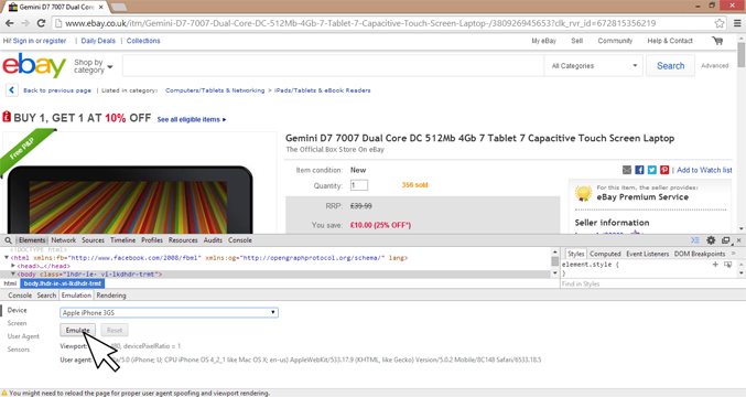 Emulate eBay listing on mobile 3