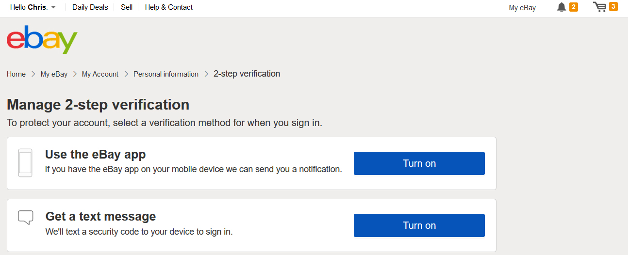 How to set up eBay 2-Step Verification Step 6