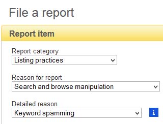 Keyword Spam eBay Report an Item