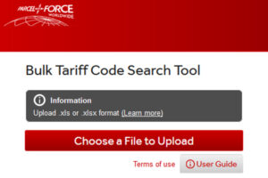 Parcelforce Worldwide bulk uploadTariff Code look up tool