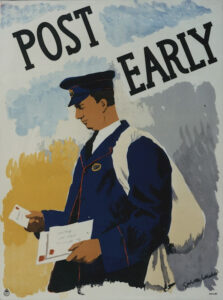 Shop Early, Send Early For Christmas Royal Mail campaign - post early poster from 1934
