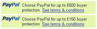 PayPal buyer protection Â£150 or Â£500