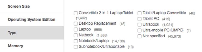 eBay Item Specific Laptop Type