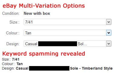 eBay MultiVariation Keyword Spamming