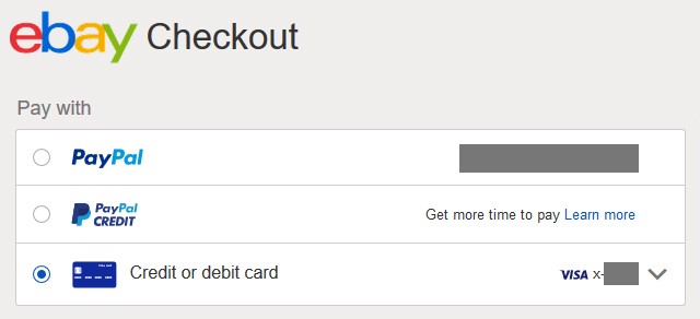 eBay Payments on eBay UK stored bank card default payment method
