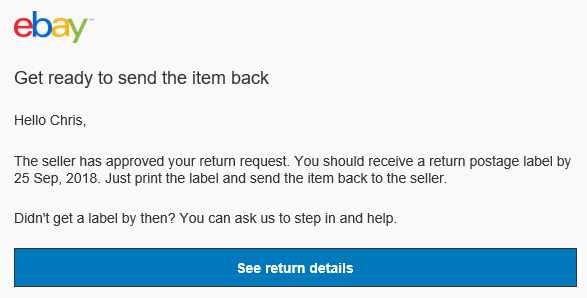 eBay Return Request approved