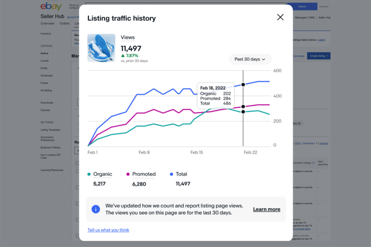 eBay Seller Update Listing page views ChannelX