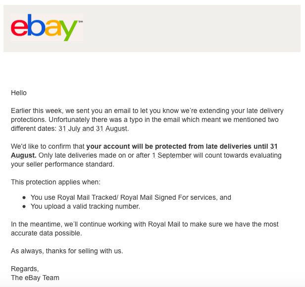 ebay email re RM changes