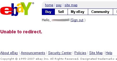 eBay redirect fixed