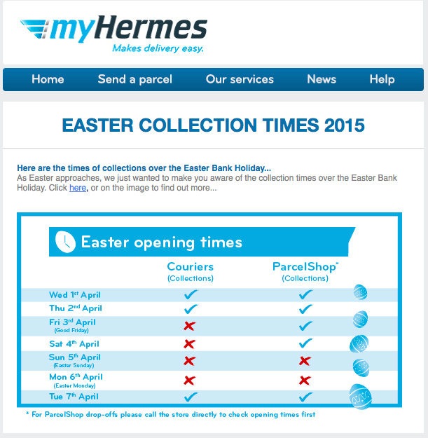 myhermes easter times