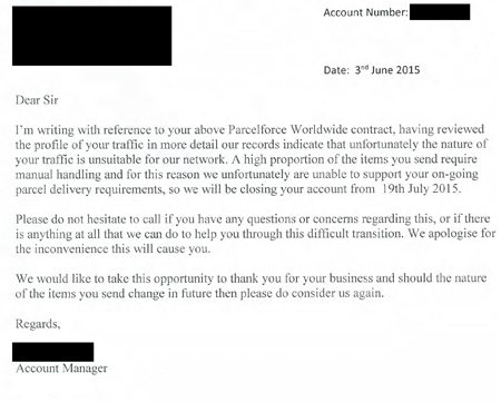 parcelforce termination of contract
