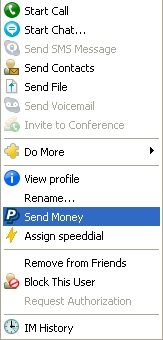 Skype send money via PayPal