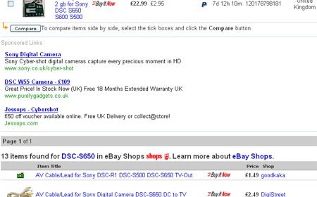 Off eBay website adverts in search results