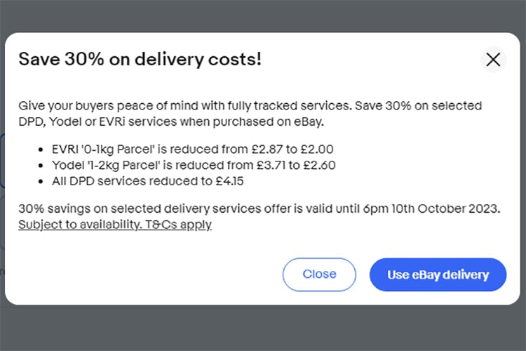 30% off DPD, Yodel, EVRi on eBay Delivery