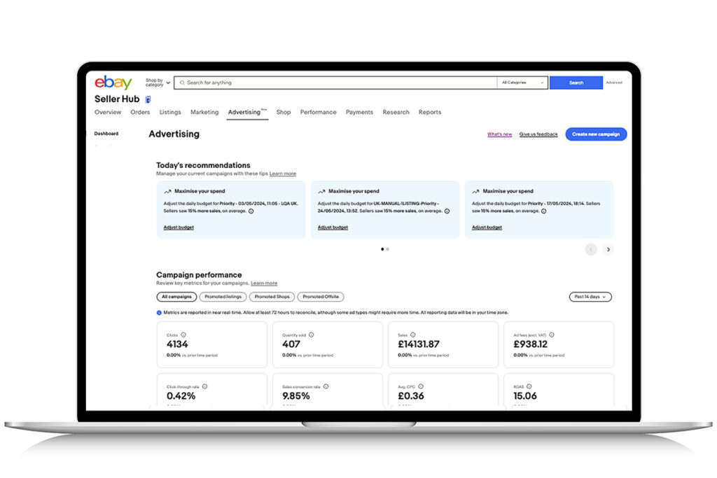 New eBay Advertising Dashboard & Data-Driven Recommendations