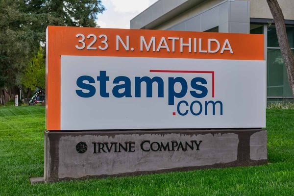 Stamps.com,Sign,Is,Displayed,Near,Company,Office,In,Silicon,Valley.