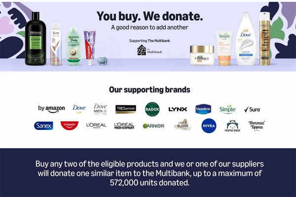 Amazon You Buy We Donate campaign with popular household brands