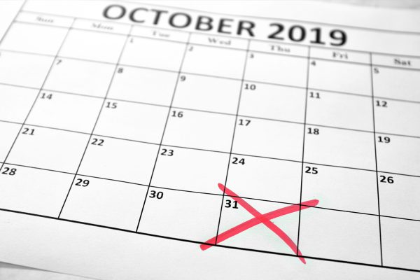 Brexit deadline concept with October sheet of monthly calendar a