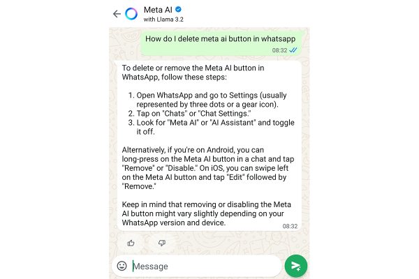 Meta AI on WhatsApp can't be disabled