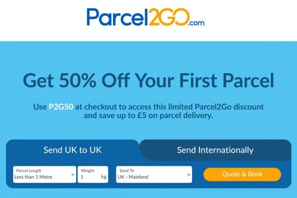 Parcel2Go 50% off new customer discount