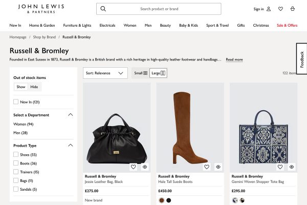 Russell & Bromley first on John Lewis marketplace through new Mirakl integration
