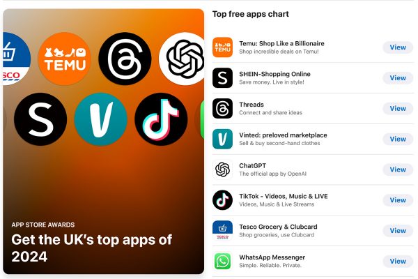 Temu most downloaded iPhone app in UK for 2024