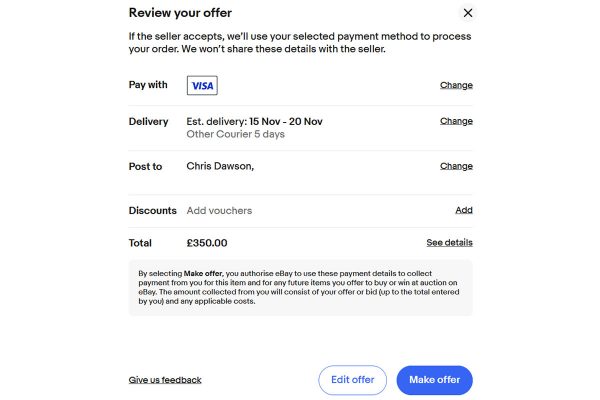 eBay Best Offer Immediate Payment